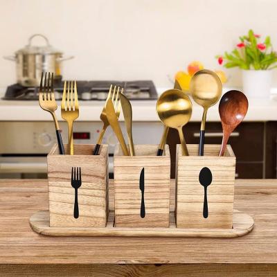 China Viable wooden tableware storage container knife fork and spoon storage box dish rack bamboo woood tableware rack for sale