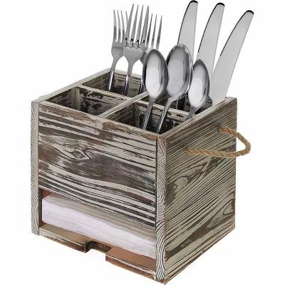 China Sustainable wooden tableware storage container knife fork spoon dish rack woood tableware rack for sale