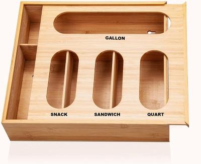 China Viable Bag Storage Organizer Wood Kitchen Food Baggie Dispenser Ziplock Box For Drawer, Compatible With Most Brands Quart Bag for sale