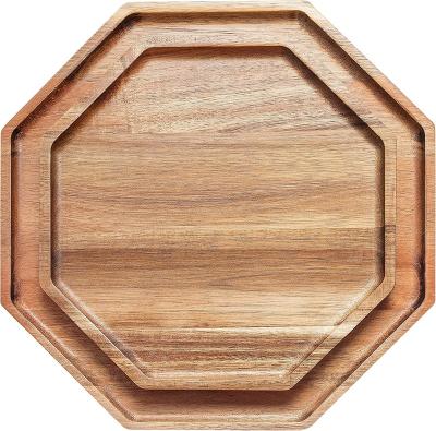 China Sustainable Acacia Serving Set of 2 TraysBig Wooden Octagon Bread Dishes For Serving Tray Fruit Salad Vegetable Food Dish Pizza Cheeses for sale