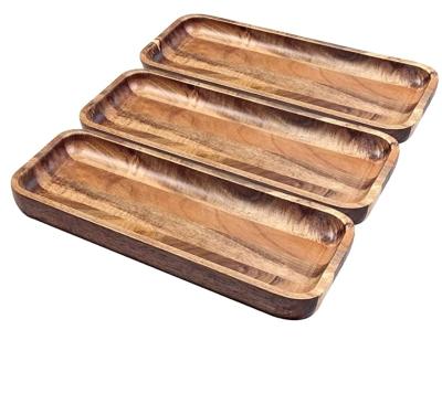 China Sustainable Acacia Wood Serving Trays Set of 3 Wooden Serving Trays for Home Decor Food Cheese Fruit Vegetable Charcuterie Appetizer for sale