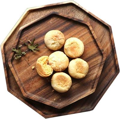 China Sustainable Set 2 of Acacia Tray Vegetable Fruit Platter Decor Wooden Serving Trays Square Wood Dessert Plates Food Dish Serving Trays for sale