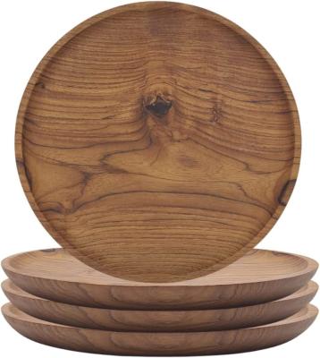 China Sustainable Wood Teak Wood Dinner Dishes Round Serving Tray Or Serving Dishes All Natural Charger Plates Table Decor Set Of 4 for sale