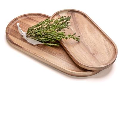 China Sustainable Acacia Wood Serving Trays Set Of 2 - Rectangular Oval Wood Dishes For Charcuterie Cheese Breadfruit Vegetable Dip for sale