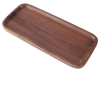 China Sustainable Walnut Wooden Tray Rectangle Wood Tray Serving Tray For Decor Bathroom Wooden Counter Tray For Coffee Tea for sale