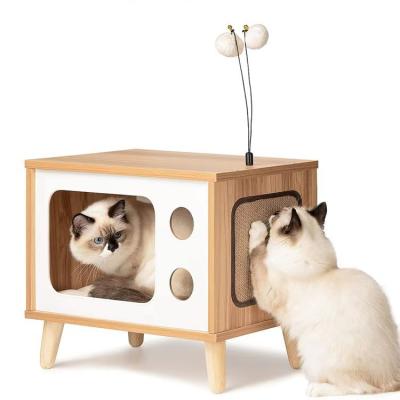 China Europe Natural Wooden Cat Litter New Designer Products With Cat Scratching Post for sale