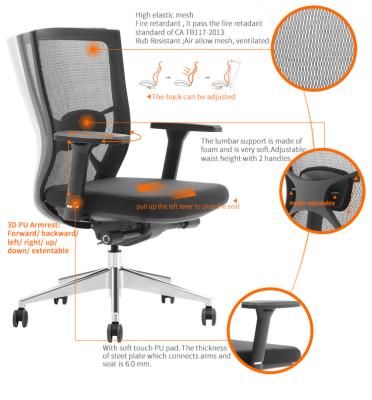 China Adjustable Computer Office Chair (Full Size) Mesh Home Ergonomic Office Chair with Adjustable Lumbar Support Armrest Mid Rolling Swivel Back Executive for sale