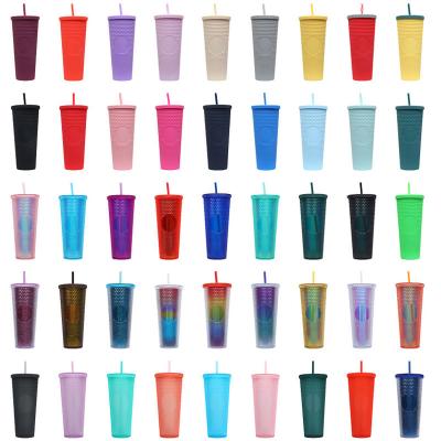 China 24oz Gradient Double Layer Cup Tumbler Frosted Cheap Plastic Sustainable Plastic Colorful Wholesale Tumbler for sale