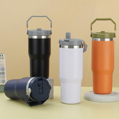 China PORTABLE 30Oz Stainless Steel Painted 30Oz Tumbler Insulated Cup Mug With Straw And Sturdy Handle Powder Coated Twist Lid Mug for sale