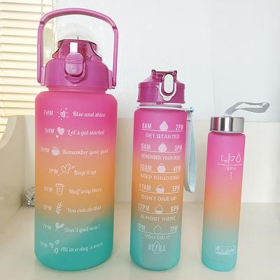 China 64OZ 2L Gallon Viable Water Bottle 300ml 900ml 2000ml Set Motivational 3Pcs Water Bottle With Time Maker for sale