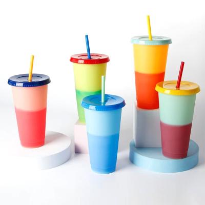 China Wholesale Custom Color Changing Cup Reusable Temperature 24OZ Temperature Sensitive Print Water Color Changing Plastic Tumbler Cups for sale