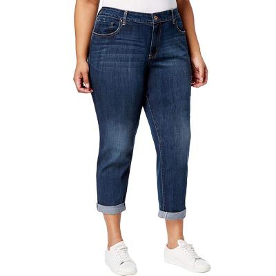 China High Quality Sustainable Straight Denim Plus Size Jeans Pants High Waist Deep Washed Rolled Edge Women's Jeans for sale