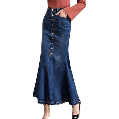 China Viable Women's Casual Stretch Waist Washed Ruffle Denim Fishtail Skirts Jean Skirt High Waist Package Long Hip Denim Mermaid Skirt for sale