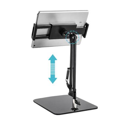 China Wholesale Height Adjustable Foldable Double Section Mobile Phone Bracket Black Cantilever Adjustable Desk Tablet Stand for sale