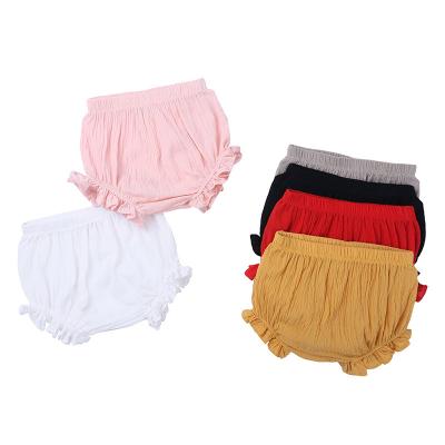 China Color Fade Proof Cute Kids Babies Harem Shorts Ruffles Solid Color High Waist Pants Shorts Infant Toddler Pants Bloomers for sale