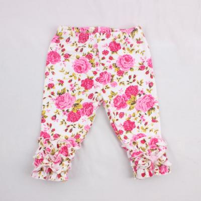 China Wholesale Girls Breathable Icing Gaiters Lace Up Floral Print Ruffle Baby Cotton Pants Trousers for sale