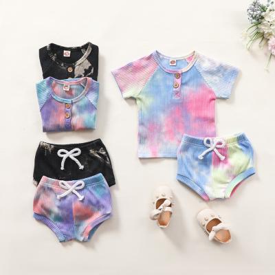 China Summer Anti-Shrink Heat Transfer Printing Tie Dye Tank Tops Babies' Short Sleeve Craps With Undo For Girls for sale