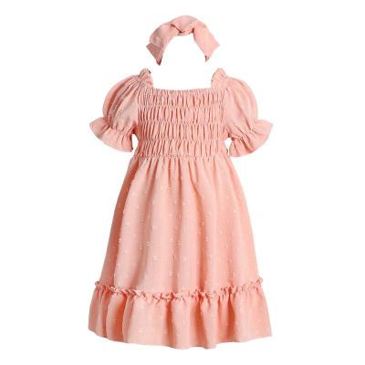 China Hot Selling Anti-wrinkle Baby Dress Toddler Girls Short Sleeve Solid Ruffles Dress Light Pink Chiffon Dressy Dresses For Summer for sale