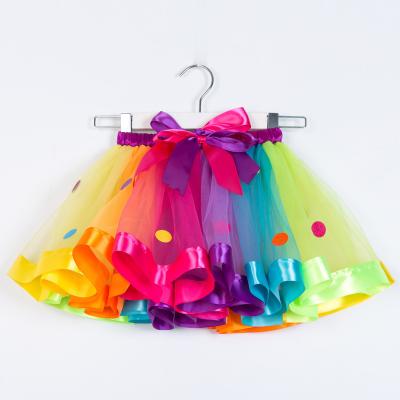 China Breathable Mini Fluffy Layered Tulle Ballet Dance Tutu Skirt Rainbow Child Toddler Girl Birthday Party Stage Tutu Skirt with Bow Clip hair for sale