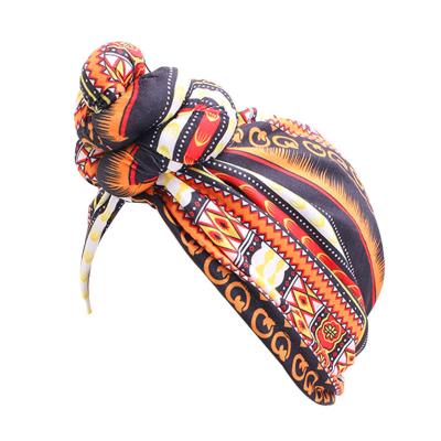 China 2021 Wholesale African Print Headwraps JOINT Turban Knotted Turban Hat For Women for sale