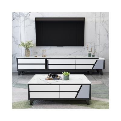 China HANYEE Extendable Living Room Tempered Rock Plate Sofa Table Steel Frame Decorative Rectangle Glass Coffee Table for sale