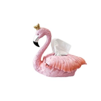 China 2022 style modern concise hot sale resin flamingo fabric box home decorative crafts for table top for sale