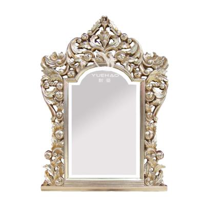 China Classical Antique Art Mirror Frame Indoor Luxury Wall Mounted Gold Metal Iron Frame Mirror Wall for sale