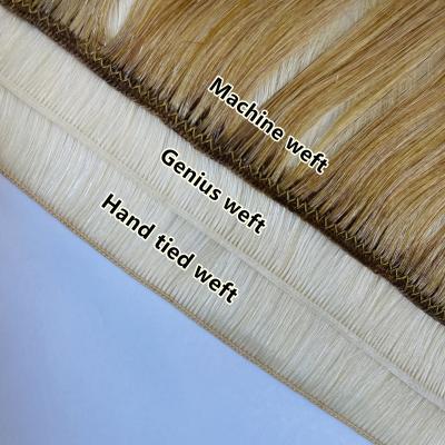 China No Return Hair Weft High Quality Cuticle Aligned Genius New Weft Hand Tied Weft Can Be Cut Freely for sale