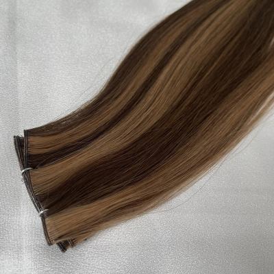 China No Return Hair New Trend Hand Tied Russian Genius Hair Weft Extensions, Thinner Can Be Cut Genius Wefts Piano Color P4/27 for sale