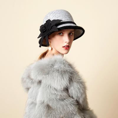 China Fashionable and elegant women's fashion British flower hat basin party autumn and winter vintage warm fisherman hat for sale