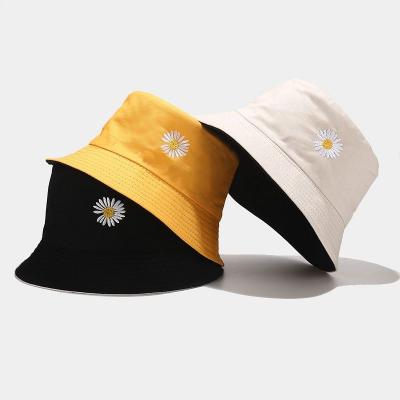 China Summer Daily Double Sided Daisy Embroidery Fisherman Hat Male Sun Hat Korean Fashion Outdoor Pad Basin Hat for sale