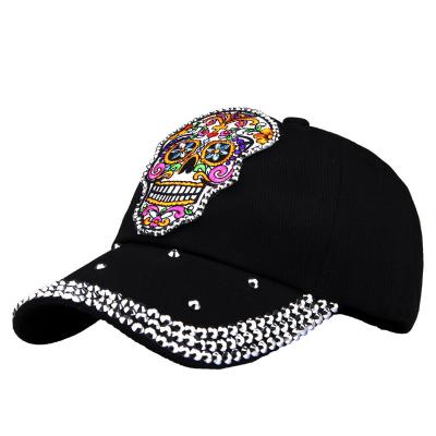 China breathable & Waterproof Women's Skull Embroidered Applique With Duck Tongue Cap Fashion Diamond Baseball Cap European And American Hip-Hop for sale