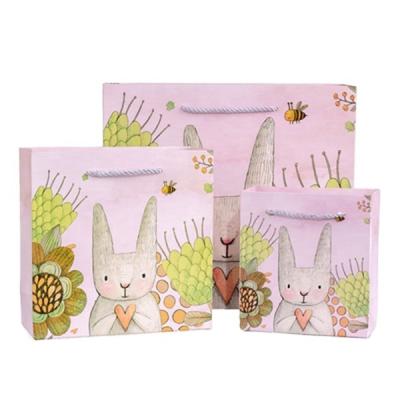 China Wholesale Recyclable Green Cartoon Rabbit Paper Bag Pink Children's Birthday Christmas Gift Bag Candy Chocolate for sale