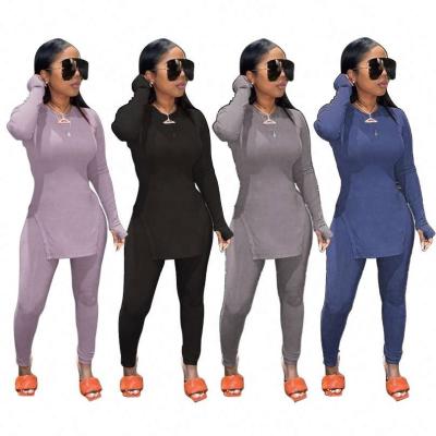 China Breathable 2021 Ladies New Arrivals Spring Two Piece Set Long Sleeve Pencil Pants Split Top Women Joggers 2 Piece Set for sale