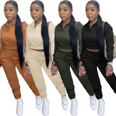 China QUICK DRY Fall Set Jogging Tracksuit Sweat Suits Womens Full Zipper Up Hoodie Match Set Woman Crop Top Pants Two Piece Set for sale