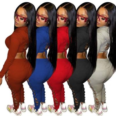 China Breathable Crop Top Breathable Long Sleeve Hoodie Sweated Casual Custom Fitted Sets Women Sweats 2 Piece Pant Suit Women Autumn Wear Hollow for sale