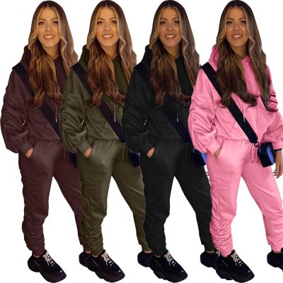 China 2021 Spring Autumn Women's Fashion Anti-pilling Solid Color Sweat Pant Set And Hoodie Set Casual Two-Piece Pants Sweat Sets for sale