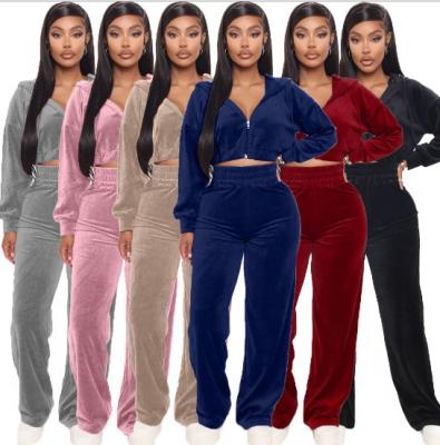 China KD0911 Logo Newest Autumn And Winter Style Breathable Solid Color Custom Crop Top Draped Women Pants Stacked Two Piece Set for sale