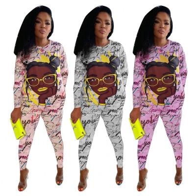 China 2021 Autumn Women Breathable Clothes Printed 2 Piece Set Tracksuit For Women Jogging Pants Ladies Outfits Casual Two Piece Sets For Woman for sale