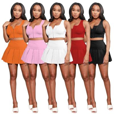 China KD0820 QUICK DRY crop solid color sports top women's two-piece skirt set women's summer abbreviations for sale