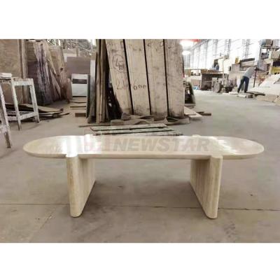 China Natural Stone Thick Slab Legs Split Top Narrow Stone Coffee Table Honed Design Natural Travertine Marble Long Coffee Tables for sale