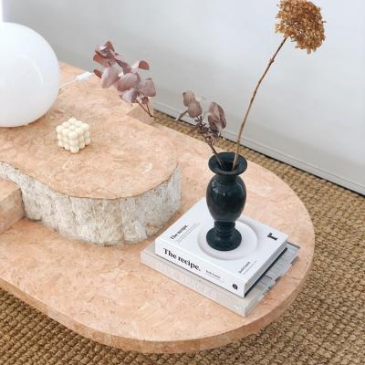 China Natural Stone Live Edges Floating Modern Home Deco Split Surface Circular Ring Furniture Gold Travertine Center Oval Round Marble Coffee Table for sale