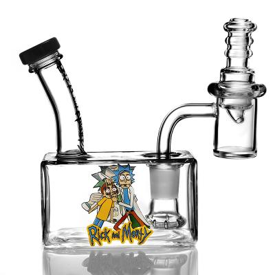 China Factory Wholesale 2022 New Sale High Borosilicate Animation Eco-friendly Sticker Rectangle Small Water Pipe Glass Hookah Accept Custom Made for sale