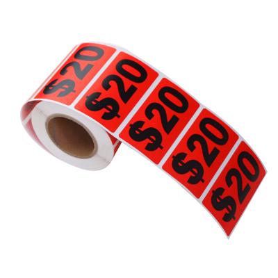 China Waterproof colorful self-adhesive price tag label stickers for supermarket promotion, mall, red background, black letters for sale