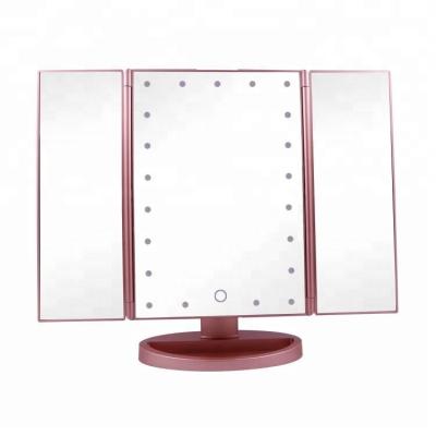 China Amazon Hot Selling Lighted Triple Makeup Mirror With Led Spot Lights Dimmable Shine for sale