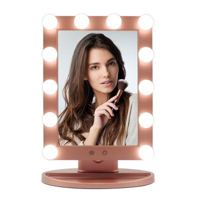 China Clear Rose Gold 3 Color Hollywood Lighted Makeup Table Mirror With Light Bulbs for sale