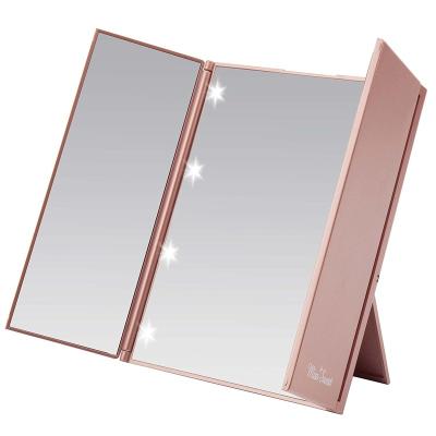 China Three Sides Lighted Mirror Square Shape Table Cosmetic Custom Makeup Led Triple Mirror for sale