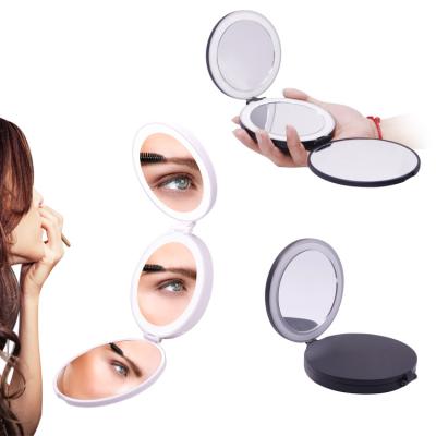 China 3 Way Lighted Magnification Mirror X10 360 Degree View Makeup Pocket Mirror With LED Light for sale