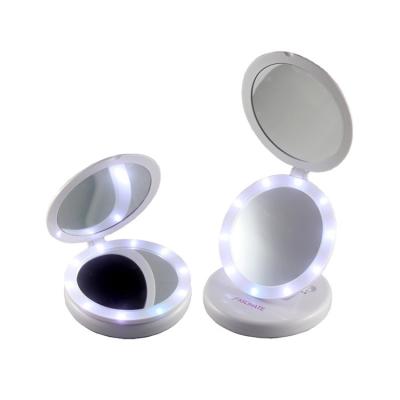 China Lighted Makeup Pocket Mirror 5X Magnifying Vanity Makeup Mirror With Led Light for sale