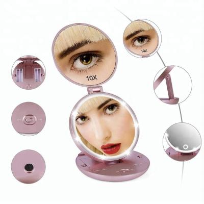 China Desktop Mirror Double Side Folding Make Up Mirror With Led Light For Travel for sale